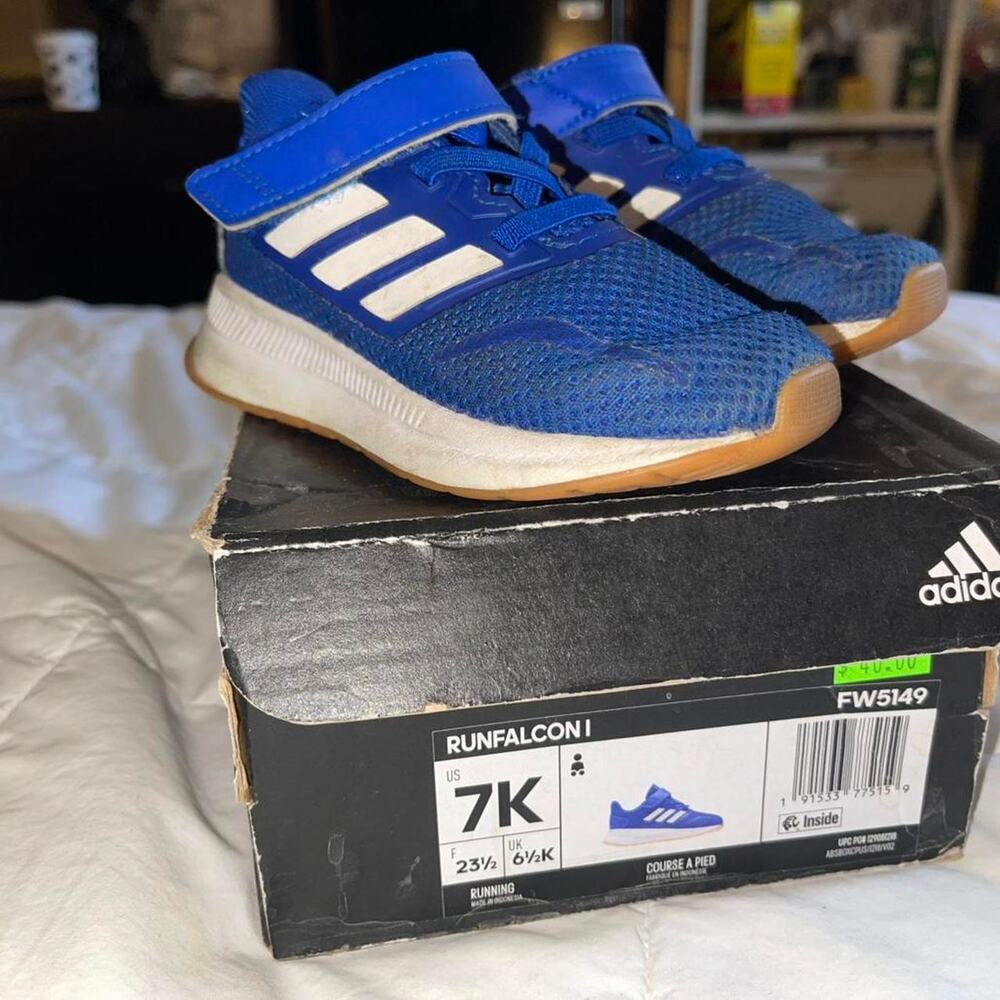 Adidas Blue & White Trainer Sneakers - Size 7